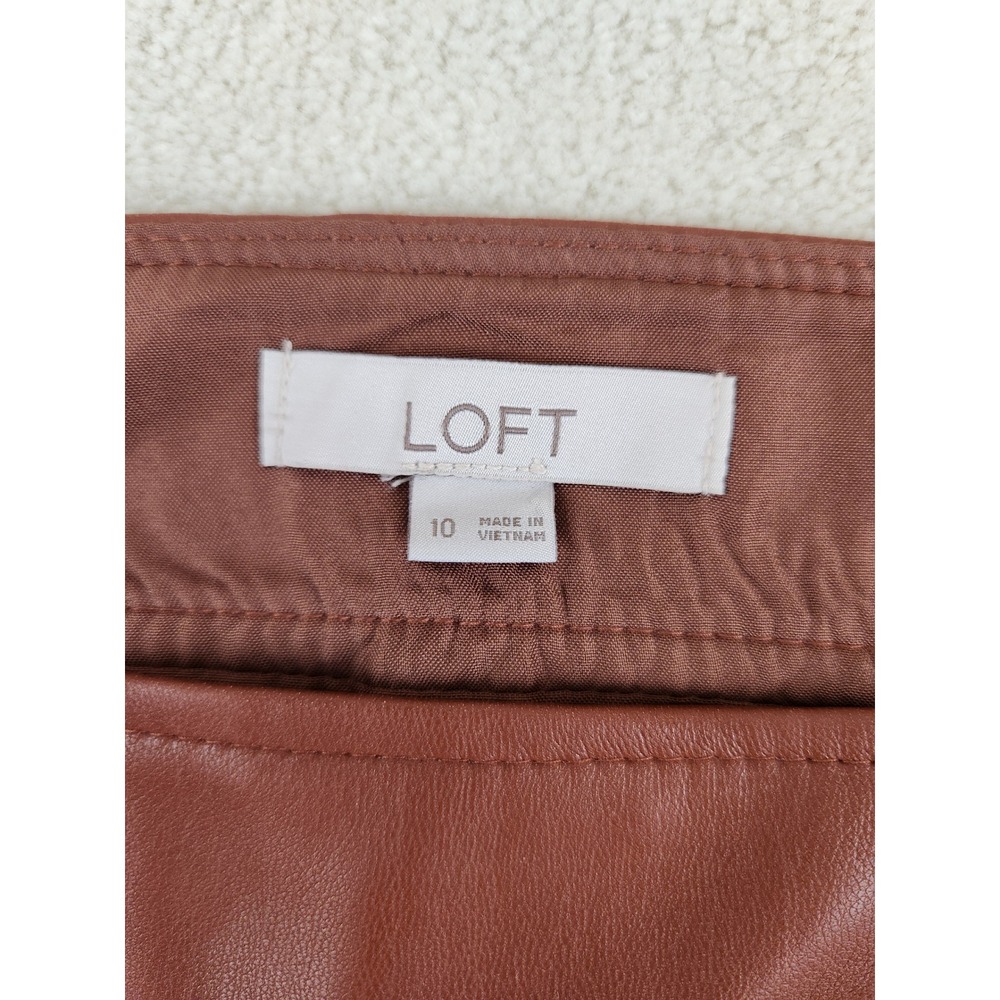 Womens Loft Brown Pleather Midi Skirt w/Pockets Size 10 Fall Trendy Career Wear - Picture 4 of 7